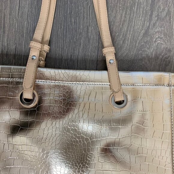 Vintage Y2k 2000s Jessica Gold Tote Bag Shoulder Embossed Snakeskin print - Picture 5 of 16